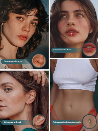 Diamday 6 szt. kolczyk do nosa obręcz kolczyki ze stali nierdzewnej warga biżuteria do ciała piercing sztuczna warga przegrody nosowej zestaw pierścionków do nosa, 20G-6MM, Stal nierdzewna