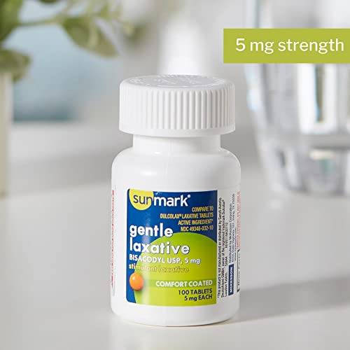 Sunmark Bisacodyl Laxative Tablets - Gentle Constipation Relief, 5 Mg Strength, 1 Bottle, 100 Per Bottle #TOP4