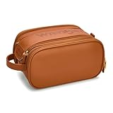 Montana West X Wrangler Large Makeup Bag Travel Toiletry Bag Portable Cosmetic Bag Make Up Organizer with Divider and Handle for Women Brown