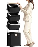 SOLEDI 4 Section Laundry Hamper Sorter, Stackable Laundry Basket Organizer with Removable Basket, 125L 4-Tier Vertical Laundry Sorter for Small Space, Laundry Room, Dorm, Bathroom, Wardrobe Black