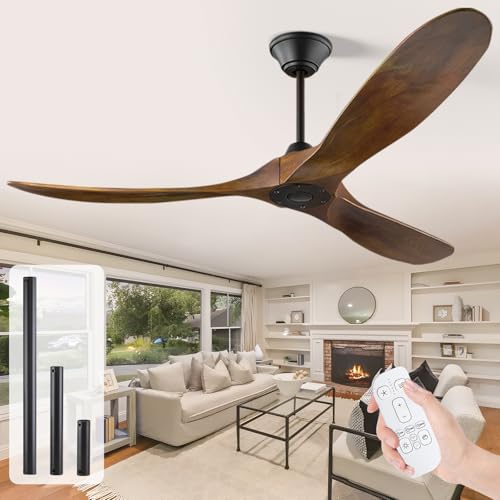 152cm Deckenventilator Ohne Beleuchtung Mit Fernbedienung, Holz-Deckenventilator Für Den Außenbereich, Leise, Reversible Motor, 8H Zeiteinstellung, Für Schlafzimmer Wohnzimmer Küche Terrasse Veranda