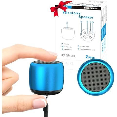 SEVENKA 2 Mini Speakers, 3W Portable Small Wireless Speakers with Lanyard, Water Resistant, Wireless Stereo Pairing, 1oz Lightweight Rechargeable Metal Mini Bluetooth Speaker for Phone, Tablet Cover