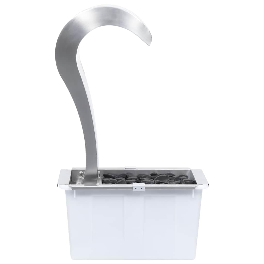 Fontana da giardino a cascata in acciaio inox, colore argento, 34 x 49 x 82 cm, con pompa, luce a LED, luce bianca calda, cascata per giardino, terrazza, laghetto, esterno, Feng Shui