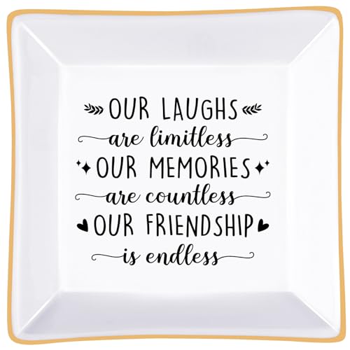 PUDDING CABIN Best Friend Birthday Gifts for Women Friendship is Endless Jewelry Dish for Women Rings Earrings, Unique Gifts for Woman Female Friend Birthday Christmas Mothers Day Gift