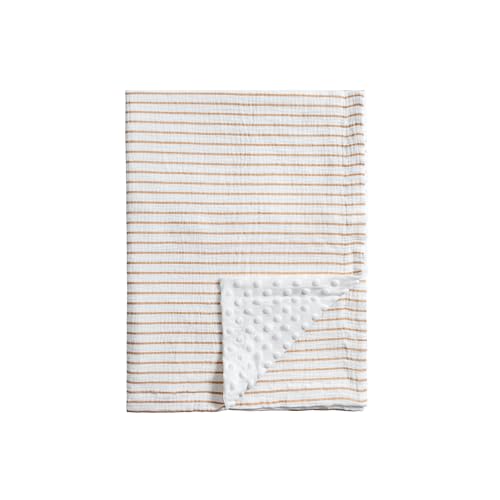 Image of Meracorallo Muslin Baby Blanket, Minky Dot Backing, 30"x40", Neutral Stripe | Soft Breathable Nursery Crib Blanket Stroller Cover for Infant Napping Playtime Travel Bedding Cot Carseat