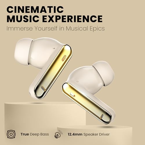 Image of truke Q1 Lite True Wireless in Ear Earbuds, 48H Playtime Ear Buds, Crystal-Clear Calls, Fast Charging, Elegant Royal Design, Bluetooth 5.4, Noise Cancellation, Gaming Mode (Gold)