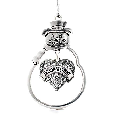 Inspired Silver - Honor Student - Silver Christmas Ornament - Pave Heart Charm Christmas Tree Ornament with Cubic Zirconia - Snowman Hanging Decoration