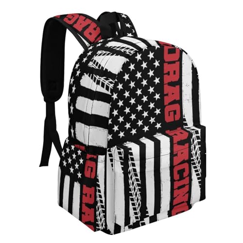 Drag Racing U.S. Flag Fashion Laptop Backpack Purse Travel Backpack Casual Shoulder Bag for Work Shopping Camping2