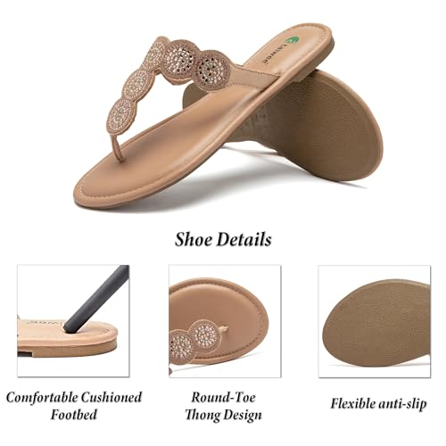 Image of Ataiwee Women's Bohemian Bling Flat Slide Sandals - Casual Summer Thong Sandals with Rhinestone Decor, Rubber Sole, Lightweight & Comfortable for Casual Attire Strappy Sandals.