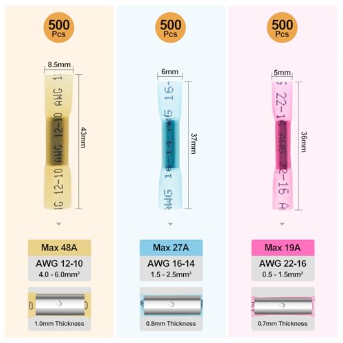 Conectores termorretráctiles 1500 uds terminales cables crimpado impermeable 2