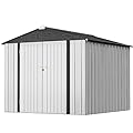 Greesum Outdoor Storage Shed 6 x 8 ft. Utility Tool Shed Metal Storage Garden Shed with Door & Lock for Patio Storage, White