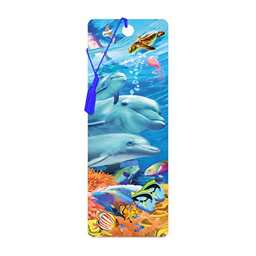 3D LiveLife Bookmark - Dolphin Family from Deluxebase. Cute Lenticular Dolphin Page Marker. Animal Themed Accessories for Book Lovers. Small Gifts for Men, Women, Writers and Teachers.