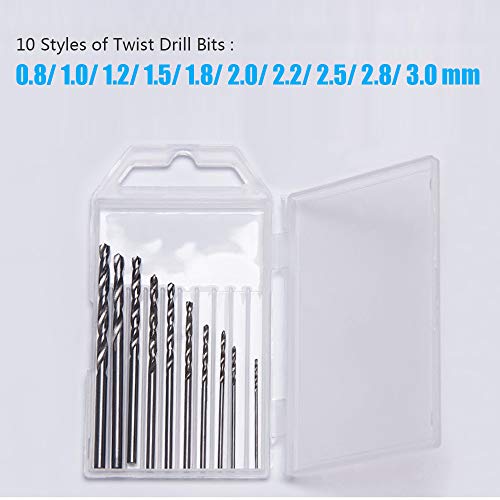 Topwon Hand Drill Bits Set, Resin Drill Pin Vise Drill, 10 Pieces Mini Twist Drill Bits and 2 Pieces Tweezers for Jewelry Metal Wood Model Making, DIY Drilling - Thumbnail 4