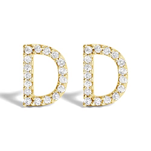 10K Yellow Gold 1/10 Cttw Diamond 'D' Initial Stud Earring