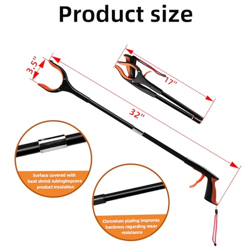 Image of 1Pcs Orange 32 inch Foldable Grabber Reacher Tool,Reacher Grabber Pickup Tool for Seniors with 360 Rotating Anti-Slip Jaw & Strong Magnet,Extra Long Trash Picker Upper Grabber,Litter Picker