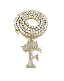 Collar con inicial unisex iJewelry2 Kings and Queens - Collar de cadena de tenis con colgante de letra F, tono dorado, 45,7 cm