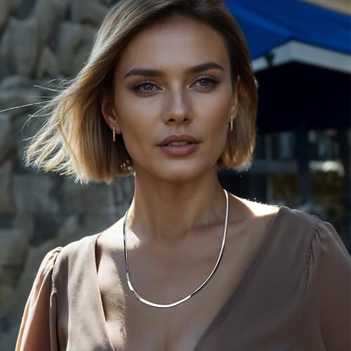 Herringbone Chain Necklace for Women Men, Real Gold Over Sweatproof, Water-Resistant, Everyday Wear, 2mm-2.5mm-3mm-4mm-5mm Wide Flat Snake Chain 14k White Gold Coating Stainless Steel2