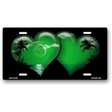 Green Palm Hearts on Black License Plate