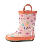 Hbxooxts kids Rain Boots, Toddler Rain Boots Waterproof Rubber Kids Rain Boots for Girls and Boys with Fun Patterns and Easy-On Handles - 13 Little Kid