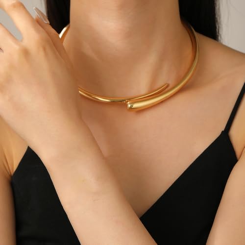 Chunky Plated Gold Necklace for Women Trendy Open Cuff Gold Collar Teardrop Thick Choker Gold Plating Statement Necklaces3