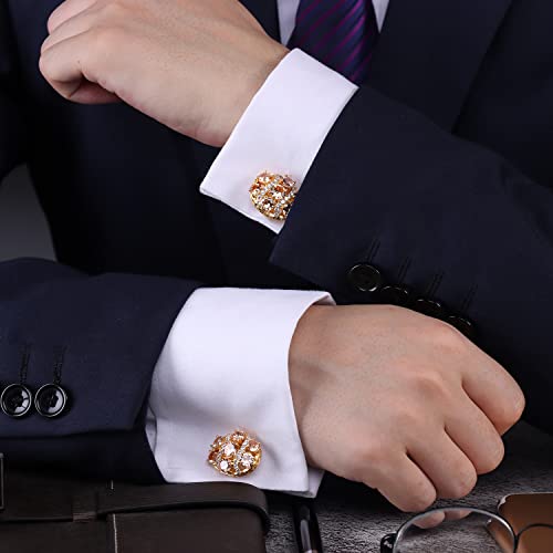 Image of HAWSON Cufflinks for Men, Gold Diamond Crystal Cufflinks for Groom Husband Personalized Gifts, Mens Formal Wedding Business Cufflinks, Luxurious Gorgeous Cuff Links French Shirt Accessories