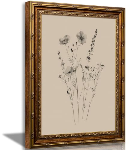 Vintage Gold Framed Wildflower Sketch Wall Art...