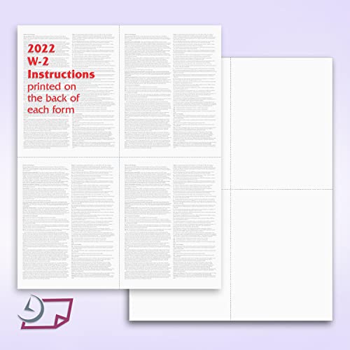 (50 Forms With 50 Self Seal Envelopes) Set Of W-2 4-Up Employee Tax Forms, Instructions On Back" For 2022, For Laser/Inkjet Printer. Compatible With Quickbooks And Accounting Software #TOP1
