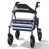 ByteTecpeak R4 deambulatore pieghevole con seduta, girello per anziani,altezza regolabile in 5 livelli su sedile e maniglie, Deambulatori a 4 ruote, Con borsa della e freni, portata 100KG (Viola)