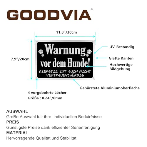 Goodvia Türschild Warnung vor dem Hunde Aluminium 30x20cm |A4 Vorsicht Hund Schild Lustig, Vorsicht vor der Katze
