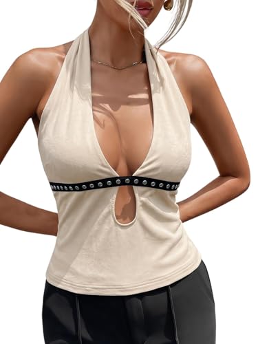 Image of Verdusa Women's Rave Halter Top Going Out Festival Crop Top Concert Outfits | Going Out Outfits for Women, Y2K Halter Top, Sexy, Rave Outfits, Festival Outfits for Women