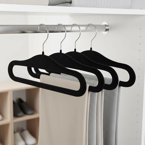 SOULNAMAN Velvet Pants Hangers,10 Pack Thin Space Saving Clothes Hanger, Non Slip Felt Pants Hangers for Pants Bra Jeans Tank Top(Black)