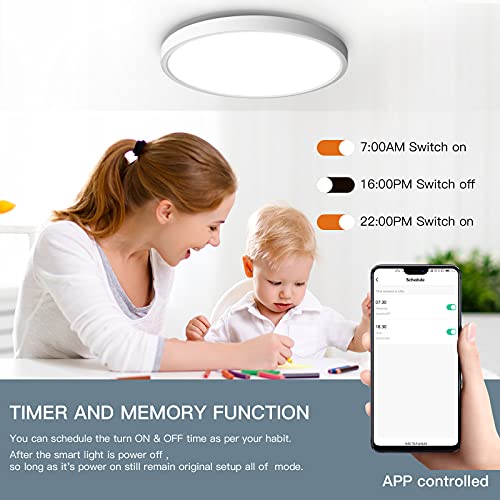 Ocioc 12 Inch Wifi Smart Flush Mount Ceiling Light Alexa Compatible,24W 2400Lm 3000K 5000K 6500K Color Changing, Super Bright Modern Low Profile Ceiling Light Fixture For Bedroom Living Kids Room #TOP4