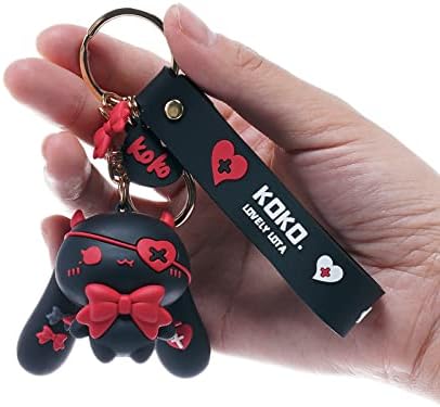YOU WIZV Anime Keychain, Rabbit Keychain, Cartoon Car Keychain for Women, Purse Charms for Handbags, Lolita Bag Pendant with Key Ring for Demon-Rabbit, Lovers Best Friend Gift (black&red)