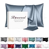 Anti Acne Pillow Cases Hypoallergenic, USA Made, King Size Silk Pillowcase for Hair and Skin, Premium 22 Momme Pure Mulberry Silk Pillow Cover, 1 Pc 20"x36" (King, Blue Grey)
