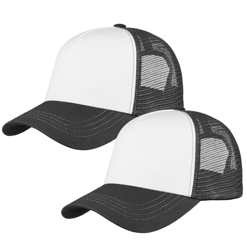 Image of Falari 5-Panel Mesh Baseball Cap, Trucker Hat, Structured Plain Design, Cotton, Adjustable Size