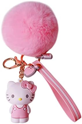 Tonsamvo Cute Keychains for Women/Girls, Kawaii Anime Pom Pom Key Chain Accessories Wristlet Keychain for Backpack Handbag Car Keys