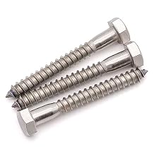 M12 x 90mm Hex Lag Screws, 304 Stainless Steel 18-8, Partial Thread Coverage, 4 pcs