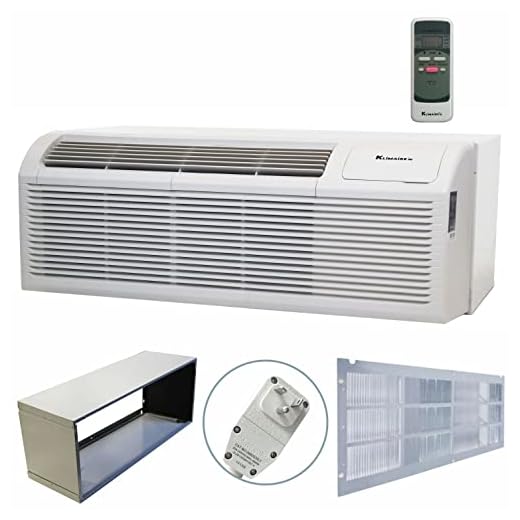 KLIMAIRE 12,000 BTU 11.6 EER PTHP Air Conditioner Heat Pump with Wall Sleeve, Aluminum Grille, Remote Control, & 3.5 KW Electric Heater 208-230V
