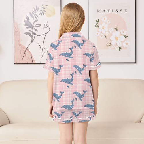 ALAZA Plaid Whale Pajamas Satin Pajama Set Short Sleeve Button Down Sleepwear4