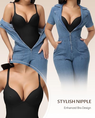 Image of SHAPESHE Womens Shapewear Bodysuit Built In Bra Body Shaper Tummy Control Low Back