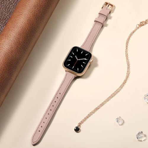 DGege Slim Leather Band Compatible with Apple Watch Band for Women 38mm 40mm 41mm 42mm 44mm 45mm 46mm 49mm,Top Genuine Leather Thin Watch Wristband for iWatch Ultra Series 10/9/8/7/6/5/4/3/2/1/SE - image 5