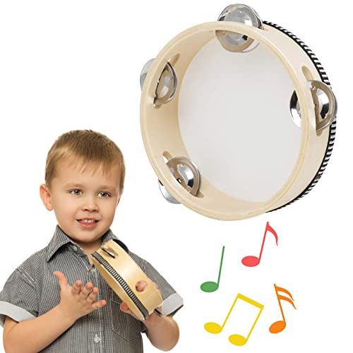 Pandereta, Tambourine, Tambor Campana, Pandereta de Percusión, Pandereta de Una hilera de Madera de 6 Pulgadas, para Juegos de Fiesta de Baile, Iglesia, Juegos para Niños, Acompañamiento de Canto