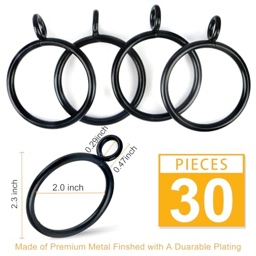 Skagit SHA-EYE-2.0 30 Pcs Curtain Rings With Eyelet For Window Treatment, 2.0-Inch Inner Diameter Drapery Rings For Up To 1 3/4 Inch Curtain Rod thumb #1