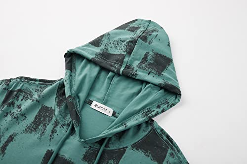 Kliegou Men's Hipster Hip Hop Hoodie Check Print T-Shirt Green Xxl #TOP3