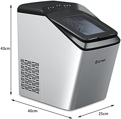 COSTWAY Ice Maker Machine Countertop, 15kg Ice in 24Hrs, Automatic Self-Cleaning Ice Cube Making Machine with Ice Scoop and Basket, Bullet Ice Makers for Home, Office, Party, Bar