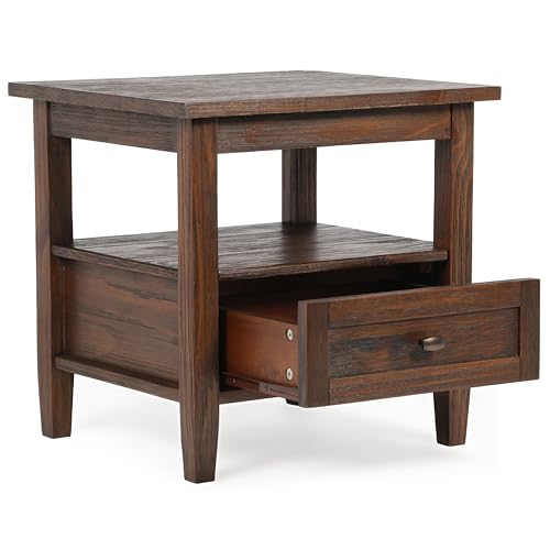 SIMPLIHOME Warm Shaker End Table - 20" Wide x 20" High Solid Wood Side Table in Distressed Charcoal Brown, Transitional Accent Table for Living Room with Drawer, Open Shelf and Square Tapered Legs by SIMPLIHOME - Image 4