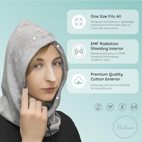 Halsa Chapéu EMF, capuz Faraday. Bloqueio EMF, tecido prata anti-radiação. 99% de redução EMF. Escud