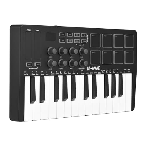 25-Key MIDI Control Keyboard Mini Portable USB Keyboard MIDI Controller with 25 Velocity Sensitive Keys 8 RGB Backlit Pads 8 Knobs