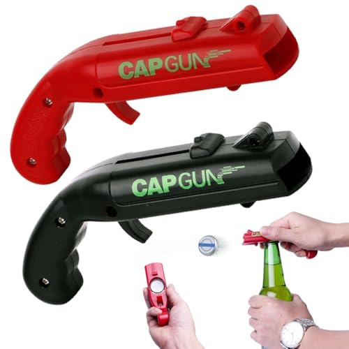 Flaschenöffner Pistole 2 Stück Lustiger Schuss Bieröffner mit Cap Gun Funktion Biergeschenke für Männer Ideal für Zuhause Bar Party Geburtstag & Weihnachten (Rot und Schwarz)