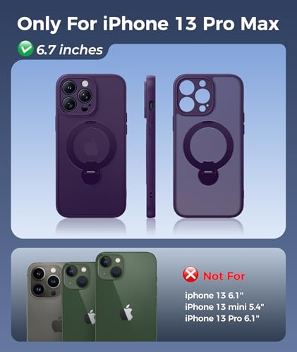 Image of FNTCASE for iPhone 13 Pro-Max Case: [360 Spin Magnetic Stand] [Compatible with Magsafe] [Screen Protector] Translucent Matte Military Grade Shockproof Full Camera Protective Phone Cover - Purple